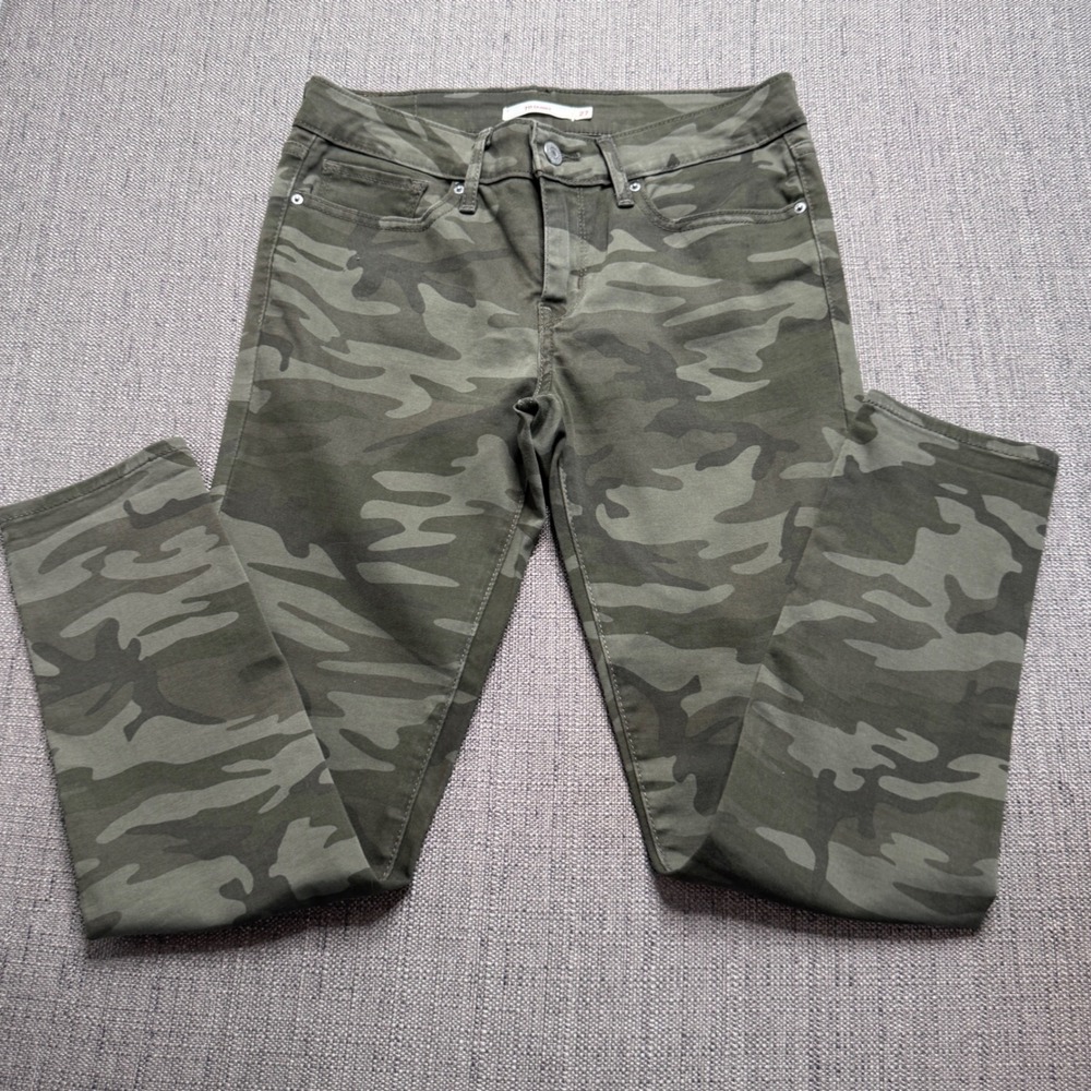 Levis 711 Skinny Jeans Womens 27 Camo Green Camouflage Mid Rise Stretch Pants